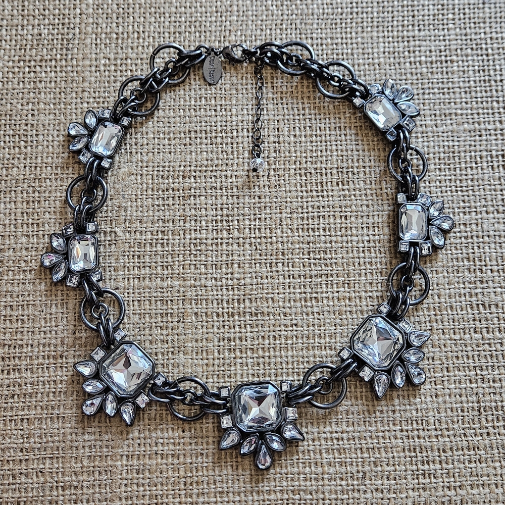 WHBM Georgian Riviere Crystal Statement Collar Necklace - Silver-Tone